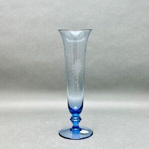 Vintage National Potteries Co. Cleveland, Ohio Blue Glass Trumpet Bud Vase